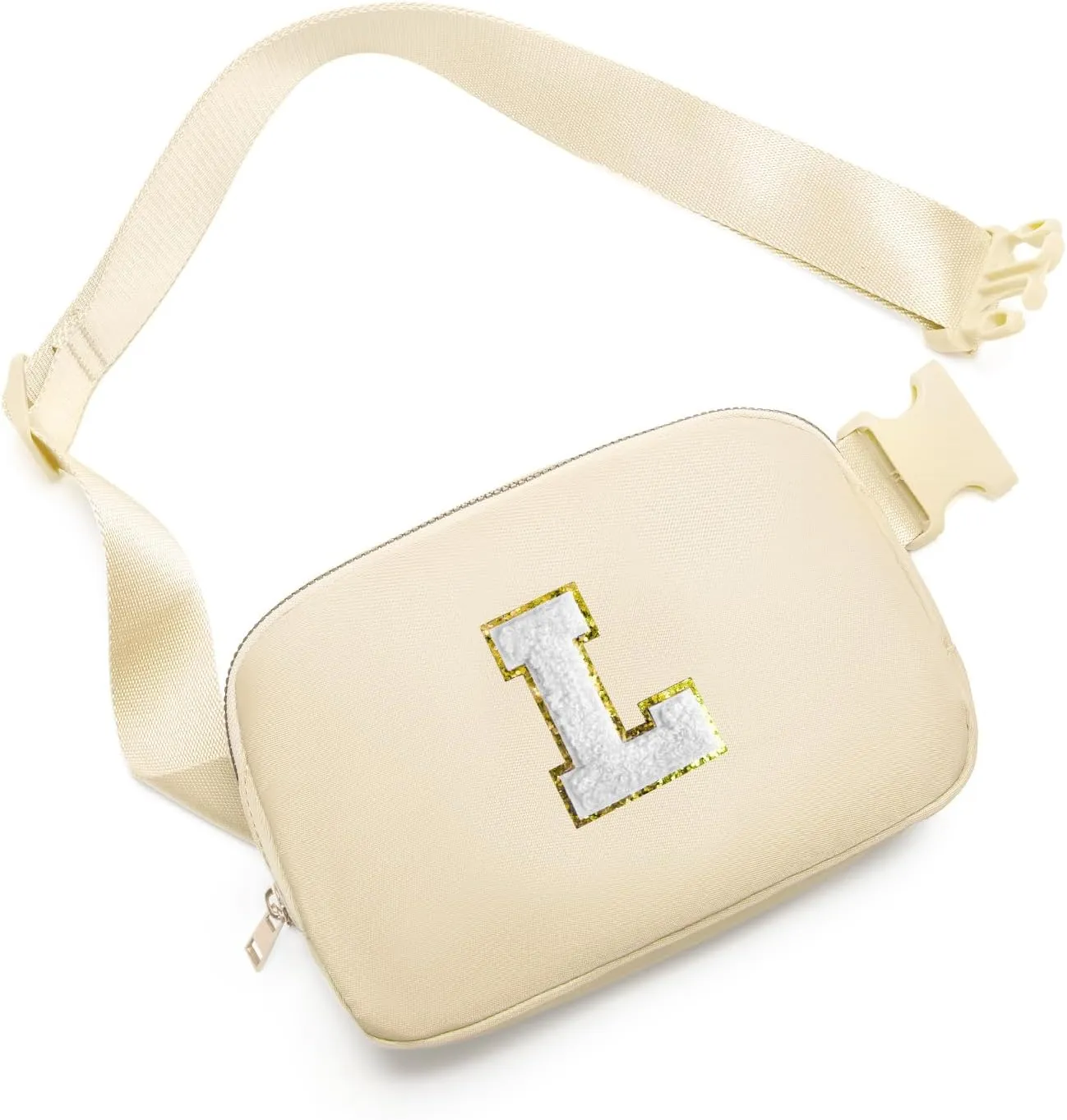 Gitus Birthday Gifts for 8 9 10 11 12 13 Year Old Girls Personalized Fanny Pack Crossbody Bags with Initial Letter Patch Belt Bag for Teen Girls Cute Trendy Stuff Travel Essentials (Beige-L)