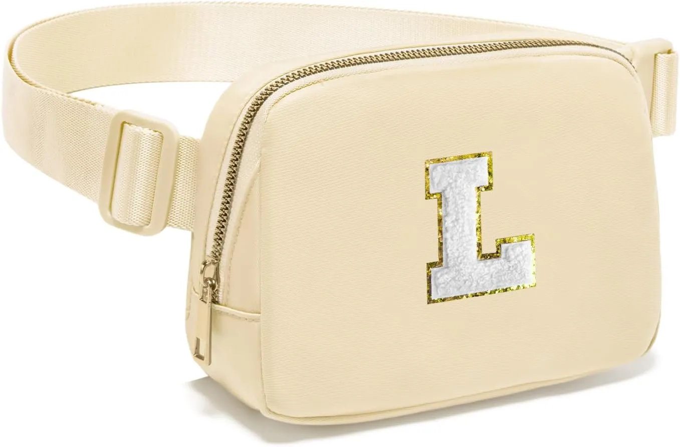 Gitus Birthday Gifts for 8 9 10 11 12 13 Year Old Girls Personalized Fanny Pack Crossbody Bags with Initial Letter Patch Belt Bag for Teen Girls Cute Trendy Stuff Travel Essentials (Beige-L)
