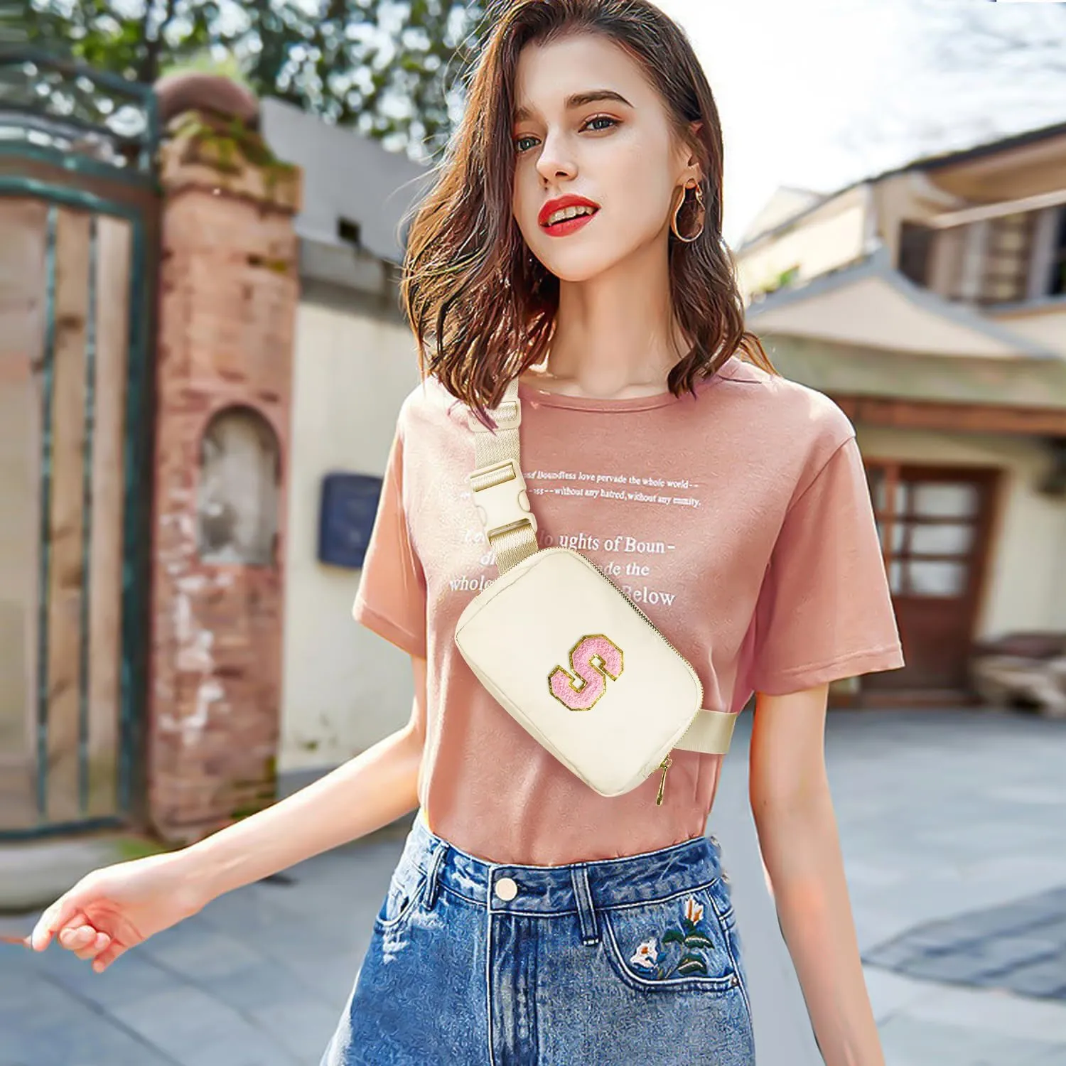Gitus Personalized Gifts Birthday Gifts for Girls Fanny Pack Cross Body Bags with Initial Letter Preppy Stuff Gifts for Her Girlfriend Wife Sister Friends Mom (Ivory-S)