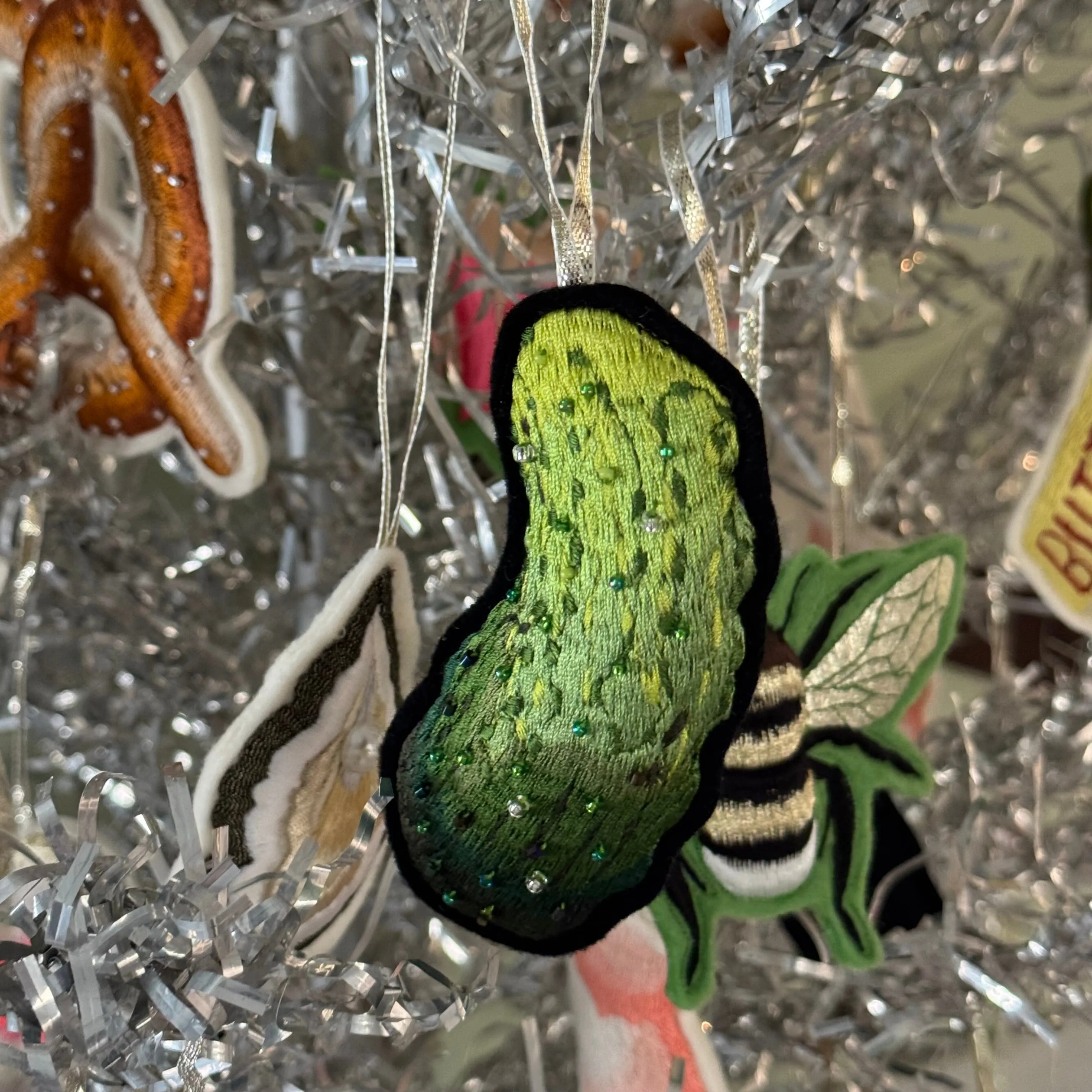 Glitzy Gherkin Embellished & Embroidered Decoration