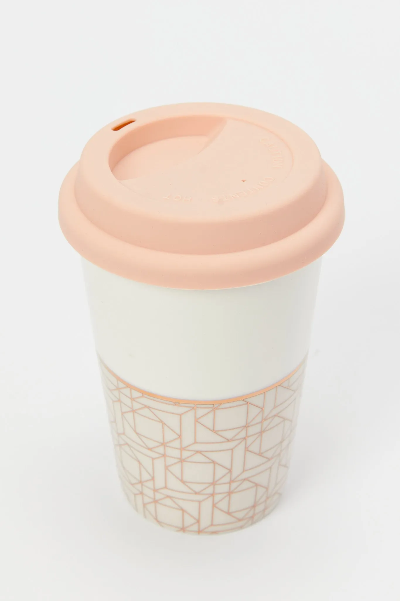 Gold Geometric Travel Mug With Gold Rim