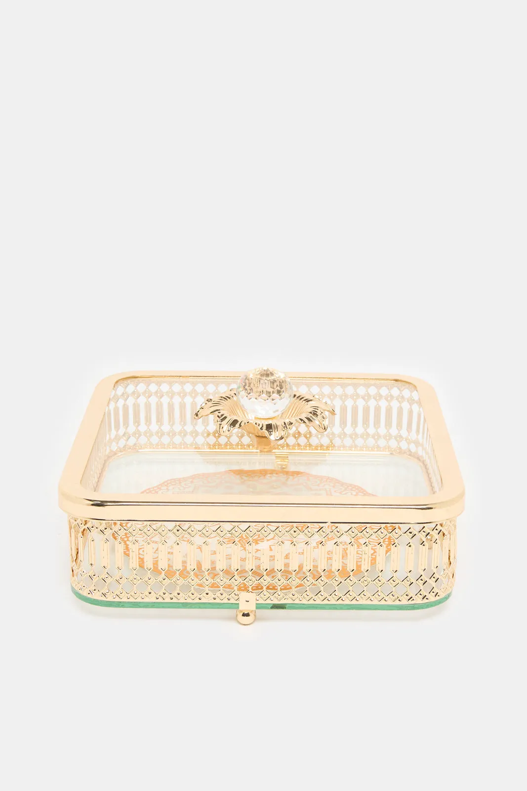 Gold Square Candy Jar With Glass Lid