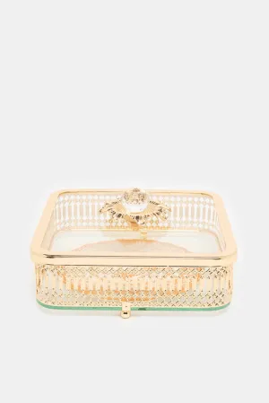 Gold Square Candy Jar With Glass Lid
