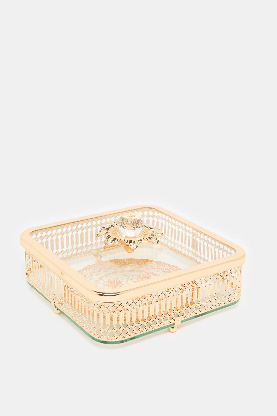Gold Square Candy Jar With Glass Lid