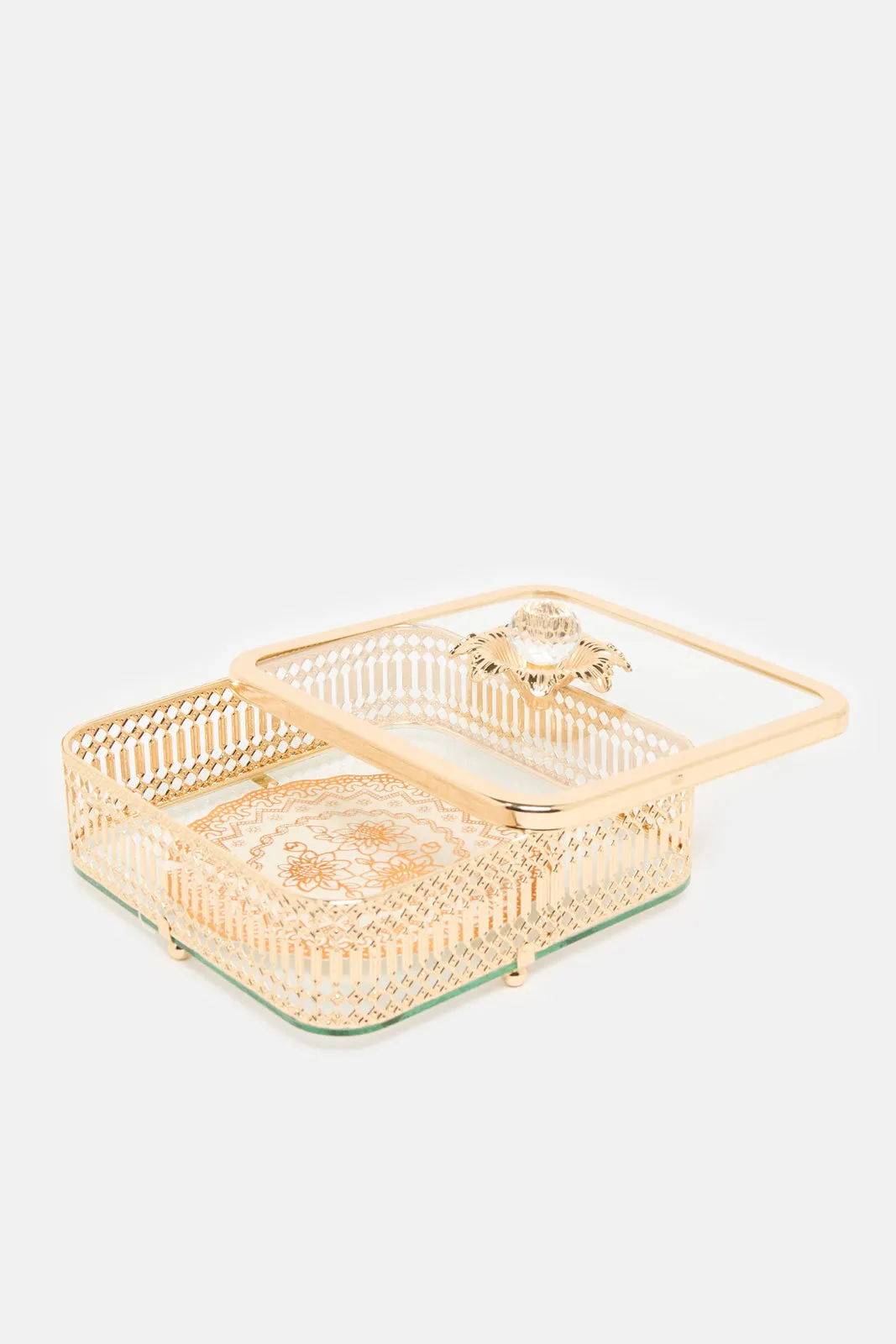 Gold Square Candy Jar With Glass Lid