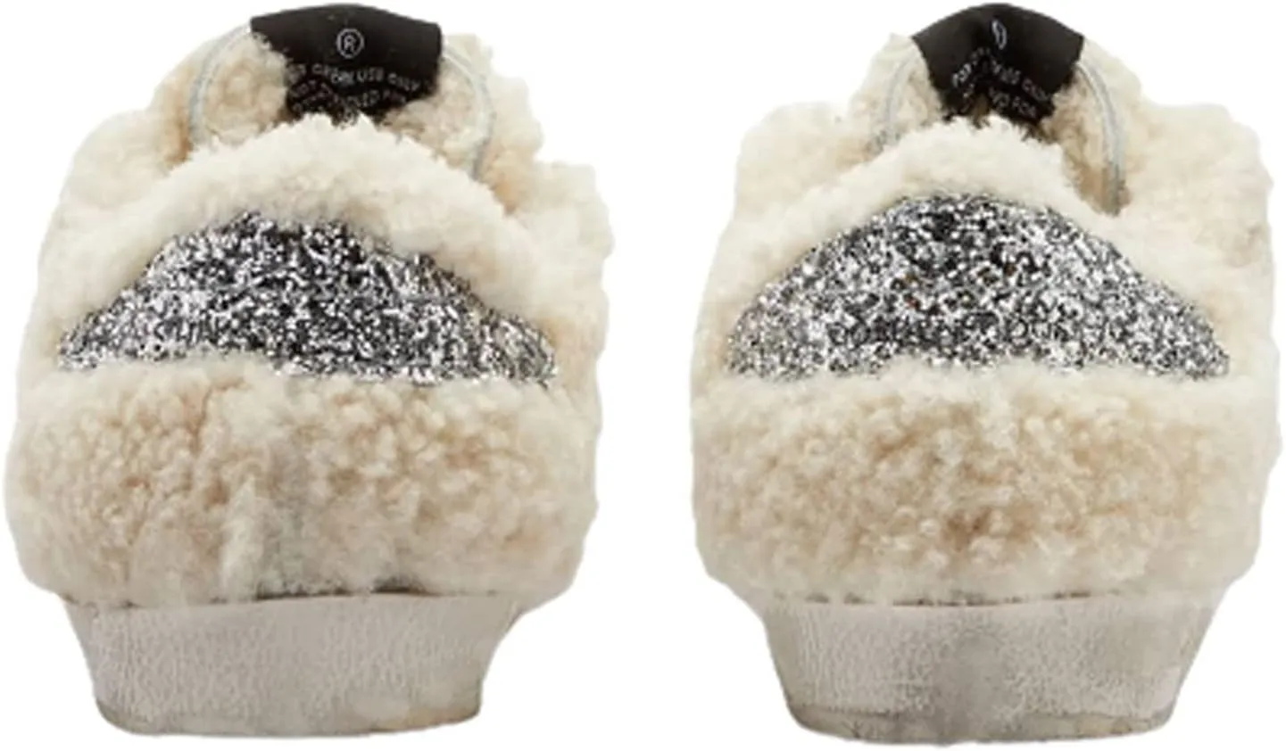 Golden Goose Super-Star Shearling Upper Glitter Star and Heel Womens Distressed Sneakers
