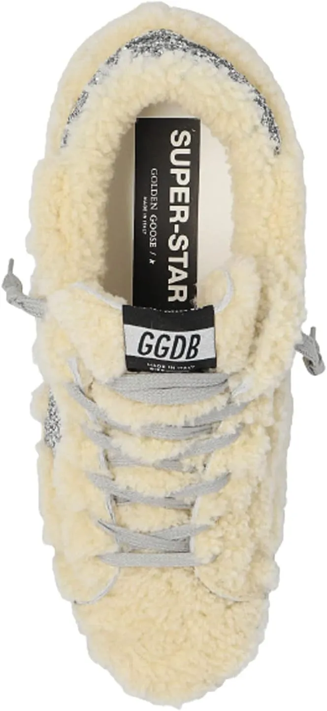Golden Goose Super-Star Shearling Upper Glitter Star and Heel Womens Distressed Sneakers