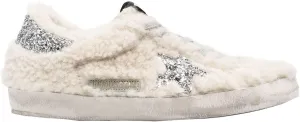 Golden Goose Super-Star Shearling Upper Glitter Star and Heel Womens Distressed Sneakers
