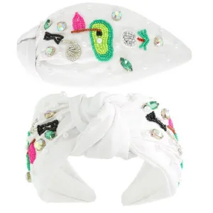 Golf Jeweled Beaded Headband- White
