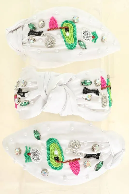 Golf Jeweled Beaded Headband- White