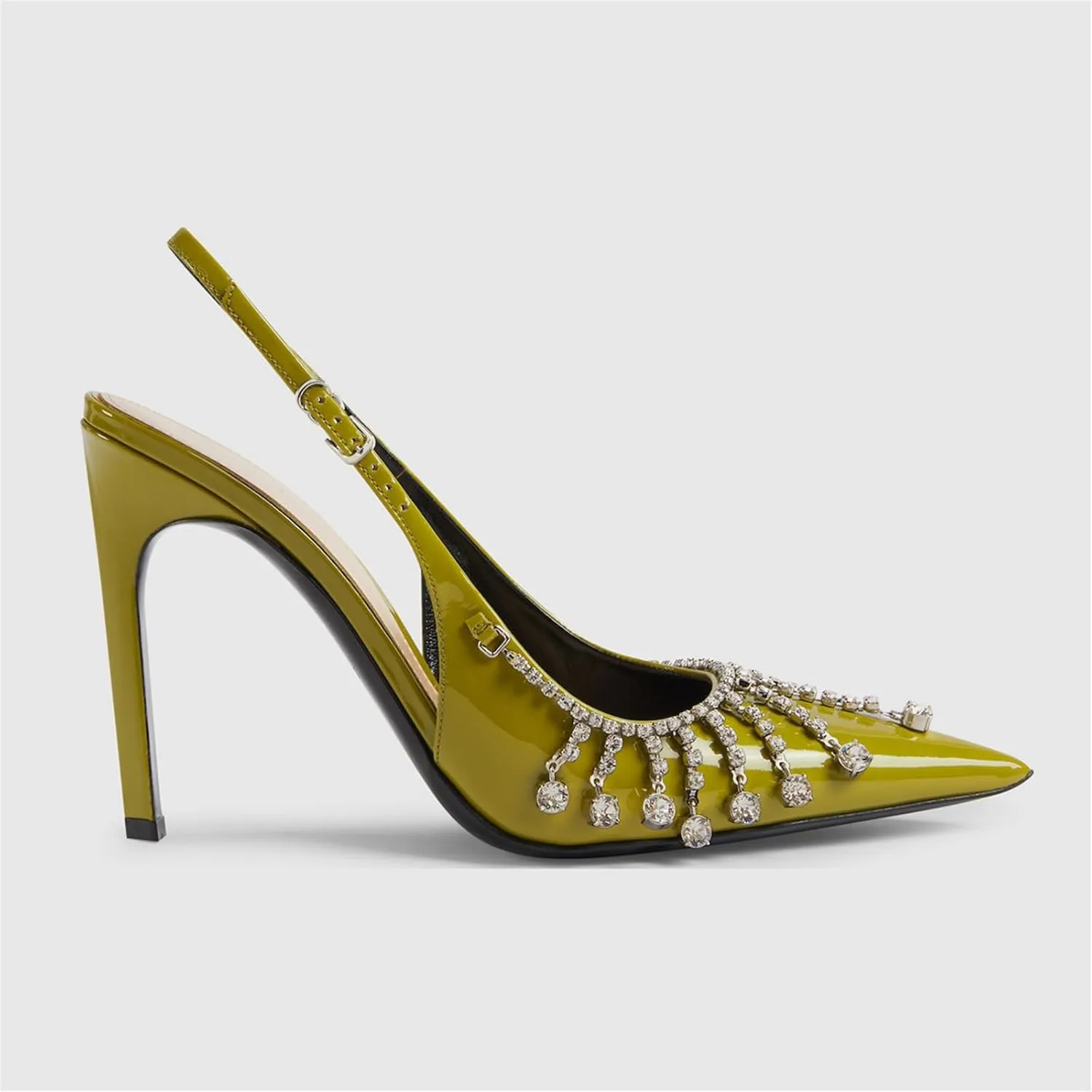 Goolita Sparkly Rhinestone Slingback Heels for Women, Closed Pointed Toe Sexy Stiletto High Heels Buckle Party Pumps Shoes