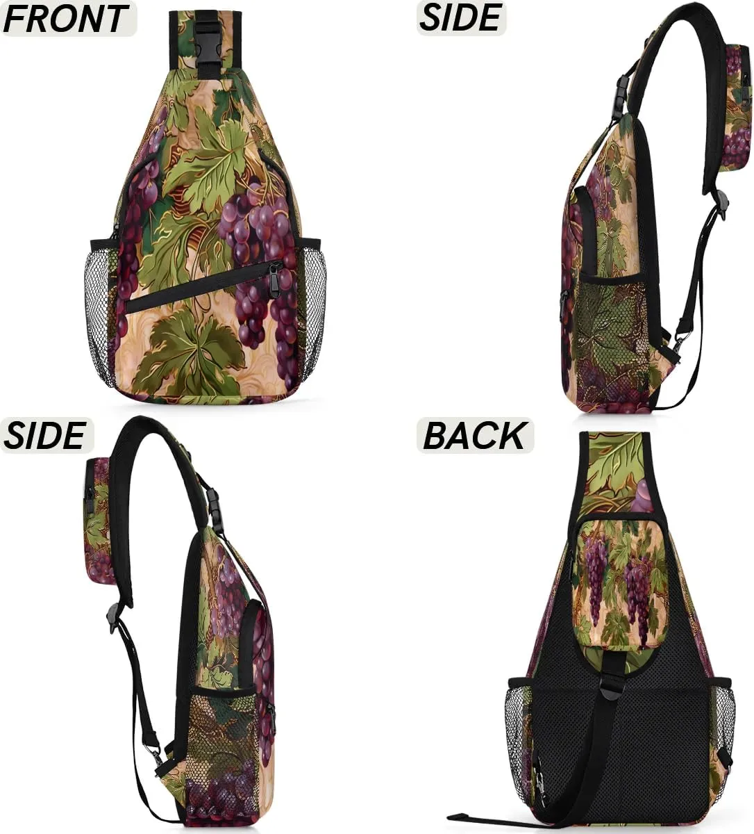 Grape Sling Bag for Women Men, Waterproof Crossbody Sling Backpack Sports Travel Outdoor Chest Bag
