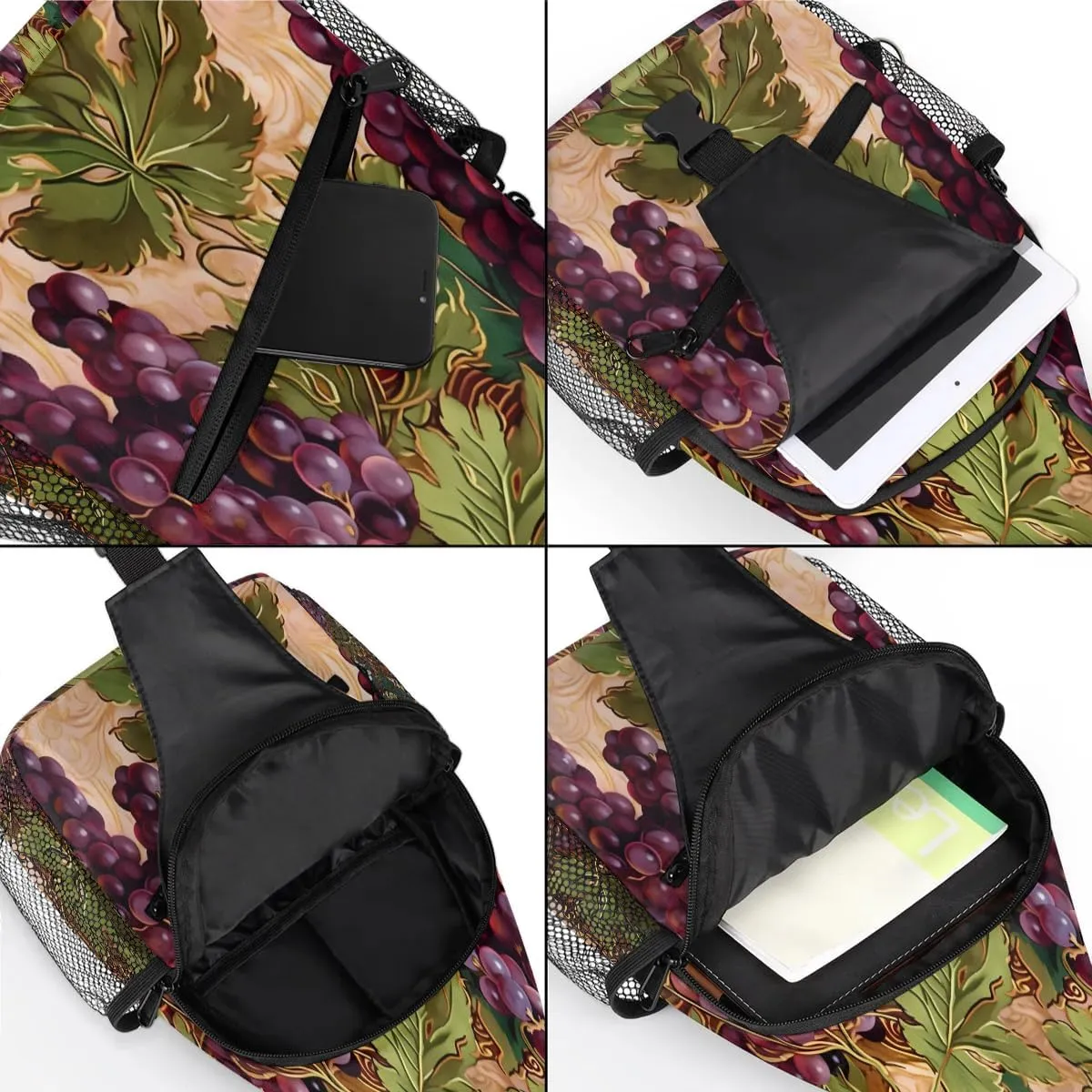 Grape Sling Bag for Women Men, Waterproof Crossbody Sling Backpack Sports Travel Outdoor Chest Bag
