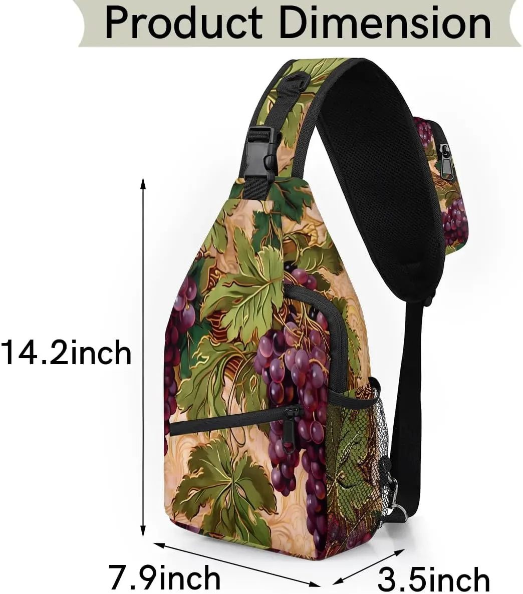 Grape Sling Bag for Women Men, Waterproof Crossbody Sling Backpack Sports Travel Outdoor Chest Bag