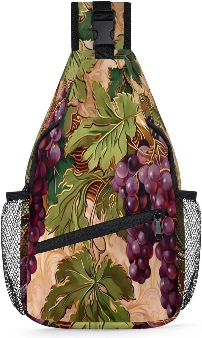 Grape Sling Bag for Women Men, Waterproof Crossbody Sling Backpack Sports Travel Outdoor Chest Bag