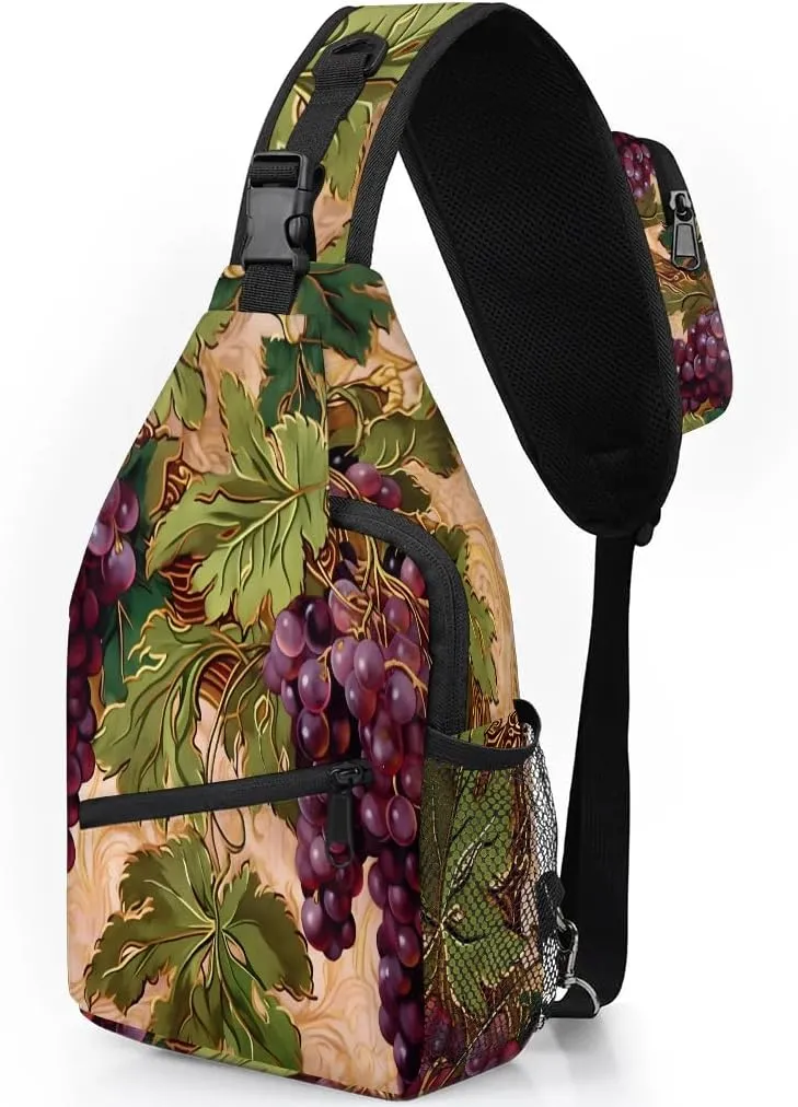 Grape Sling Bag for Women Men, Waterproof Crossbody Sling Backpack Sports Travel Outdoor Chest Bag