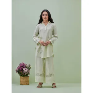GRASS & SUNSHINE Light Green Applique Embroidered Top with Palazzo (Set of 2)