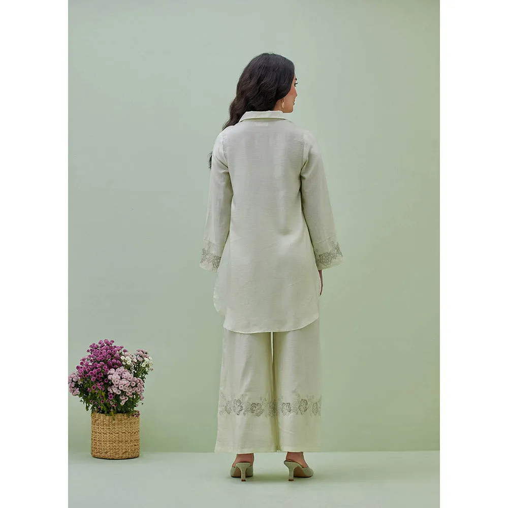 GRASS & SUNSHINE Light Green Applique Embroidered Top with Palazzo (Set of 2)