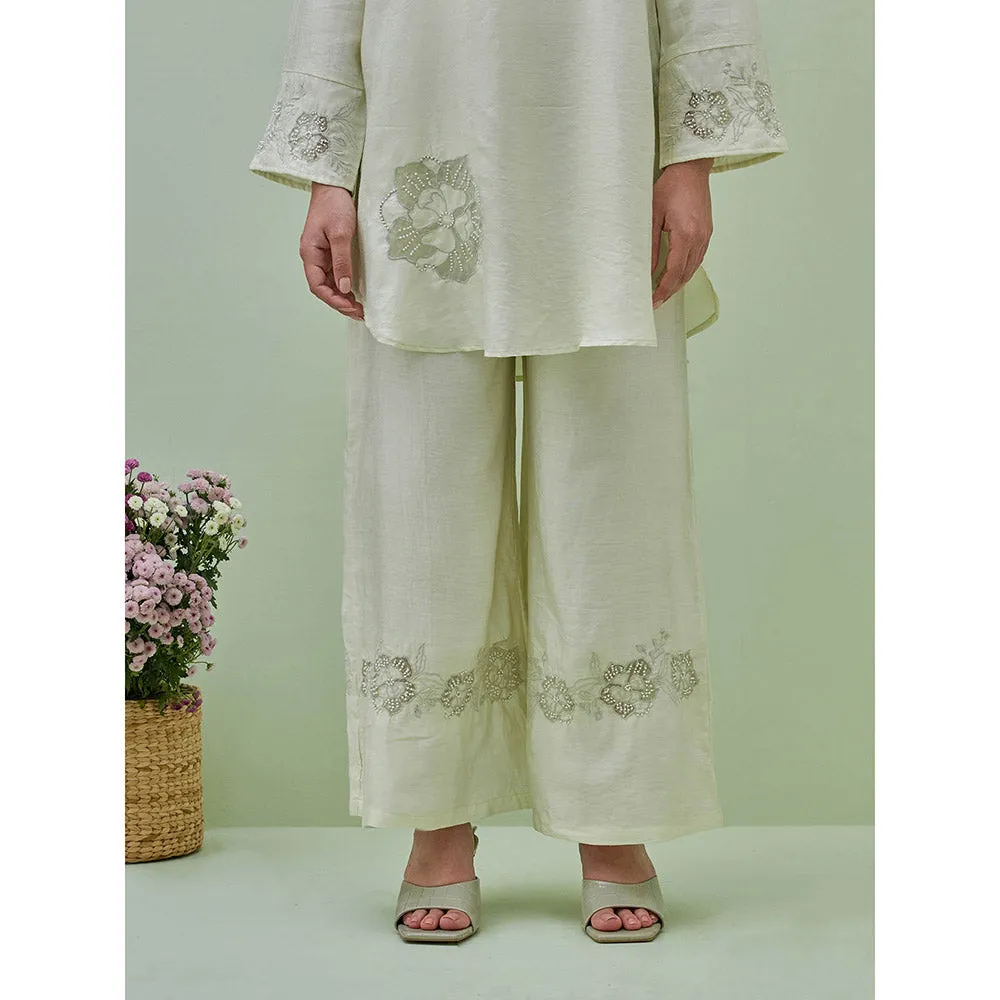 GRASS & SUNSHINE Light Green Applique Embroidered Top with Palazzo (Set of 2)