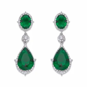 Green Crystals on Silver Dangle Earrings