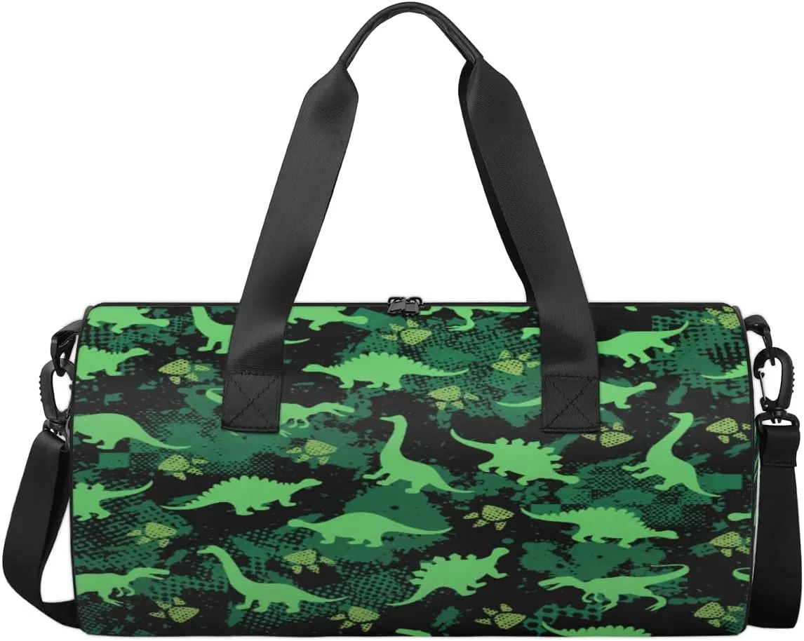 Green Dinosaur Pattern Travel Duffel Bag Dinosaur Footprints Sports Gym Bag Men Women Sports Travel Luggage Bag 17.6”×9”×9 “ Duffel Bag Weekend Overnight Gym Bag Nvenient For Carrying