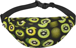 Green Kiwi Print Large Crossbody Fanny Pack, Cute Waterproof Waist Pack Belt Bag For Men, Women, Stylish Running Accessory