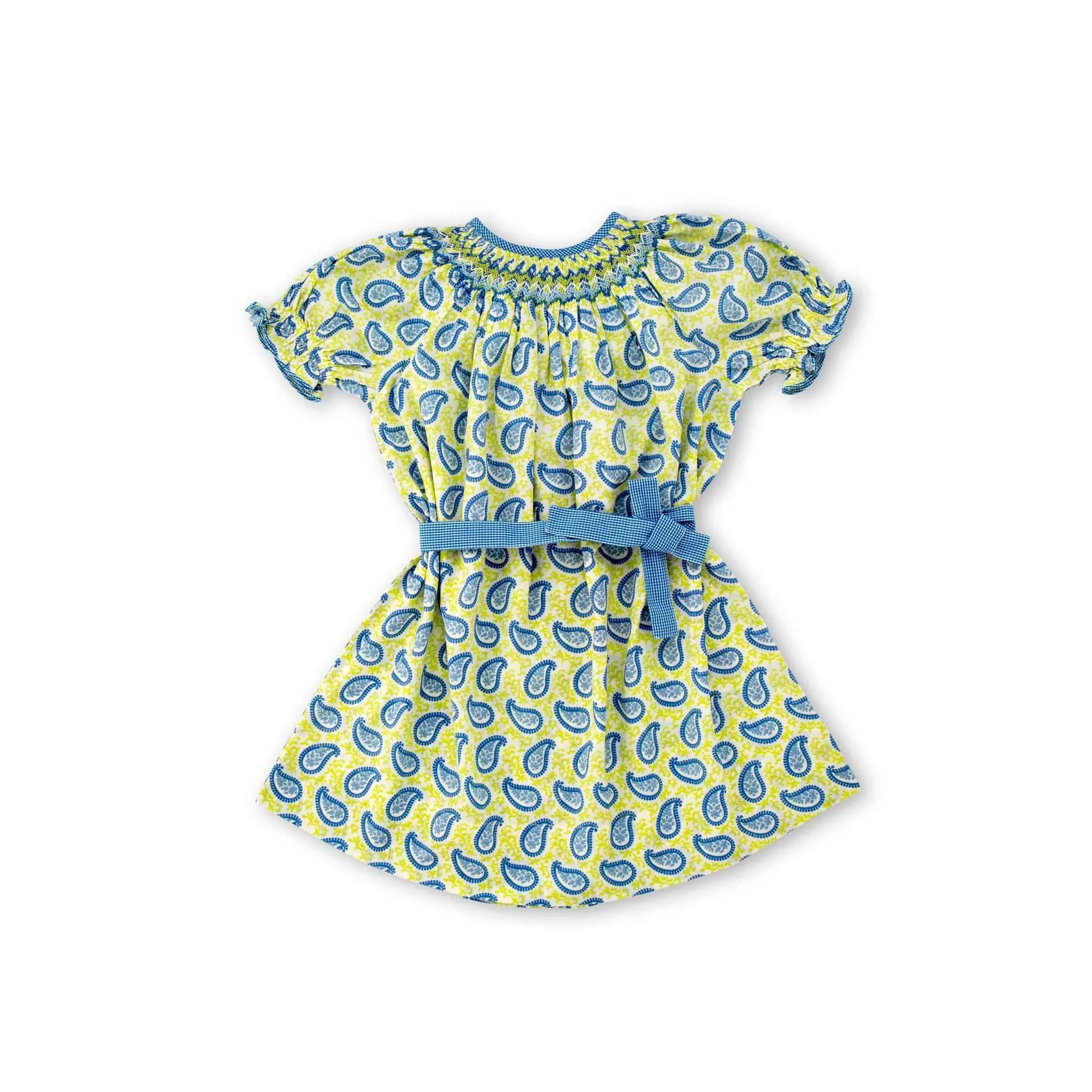 Green Smocked Bishop Girls Dress With Mango Print