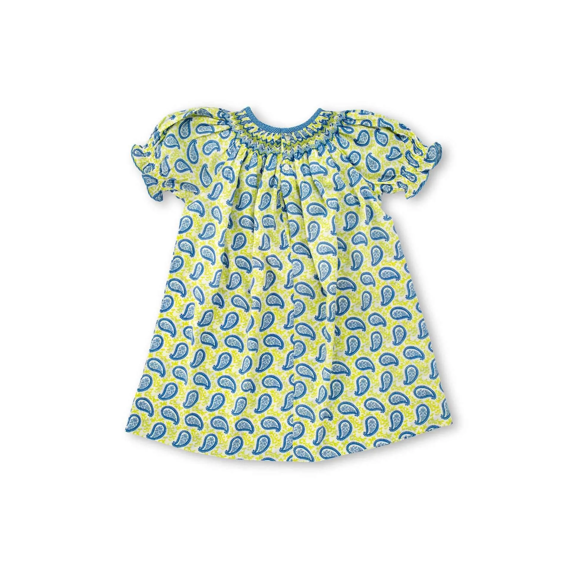 Green Smocked Bishop Girls Dress With Mango Print