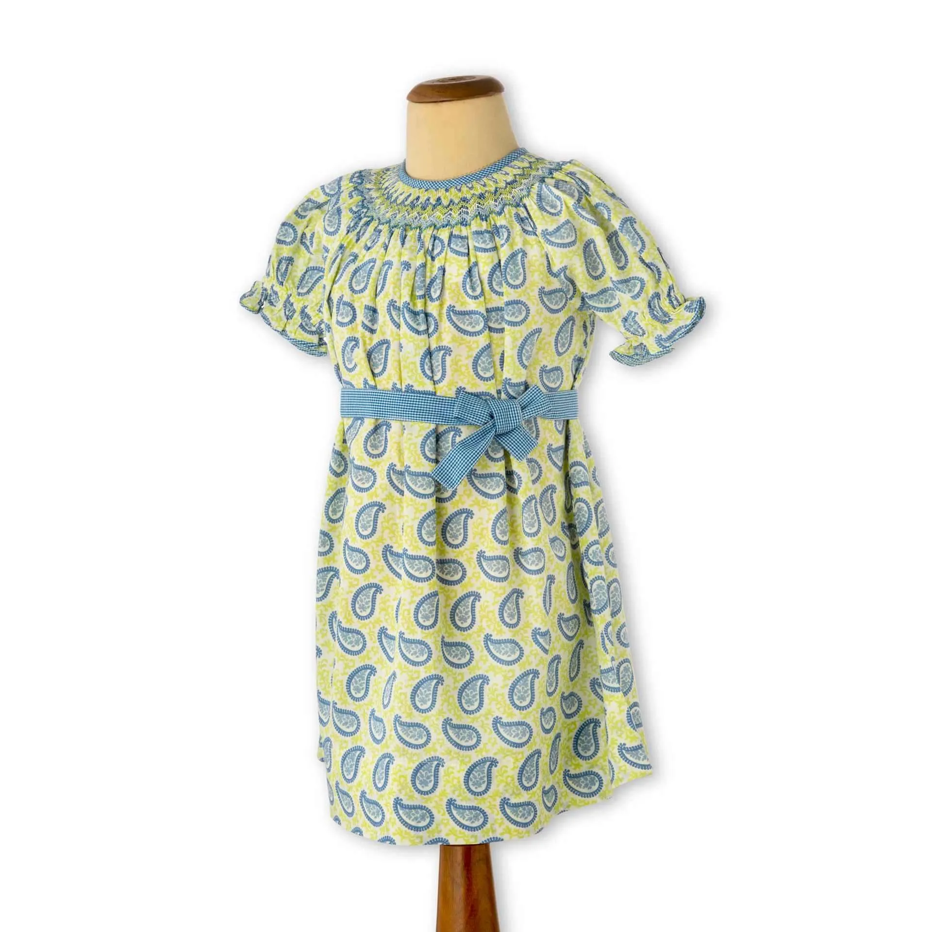 Green Smocked Bishop Girls Dress With Mango Print