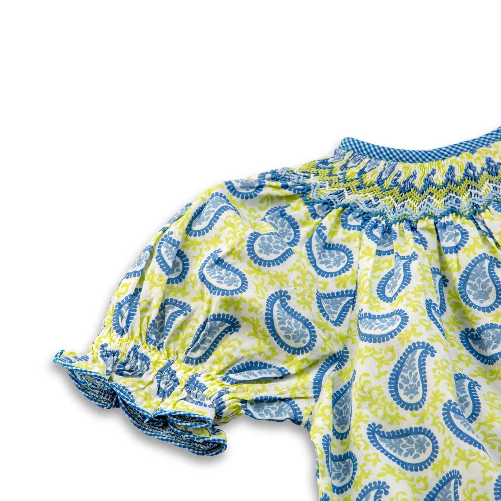 Green Smocked Bishop Girls Dress With Mango Print