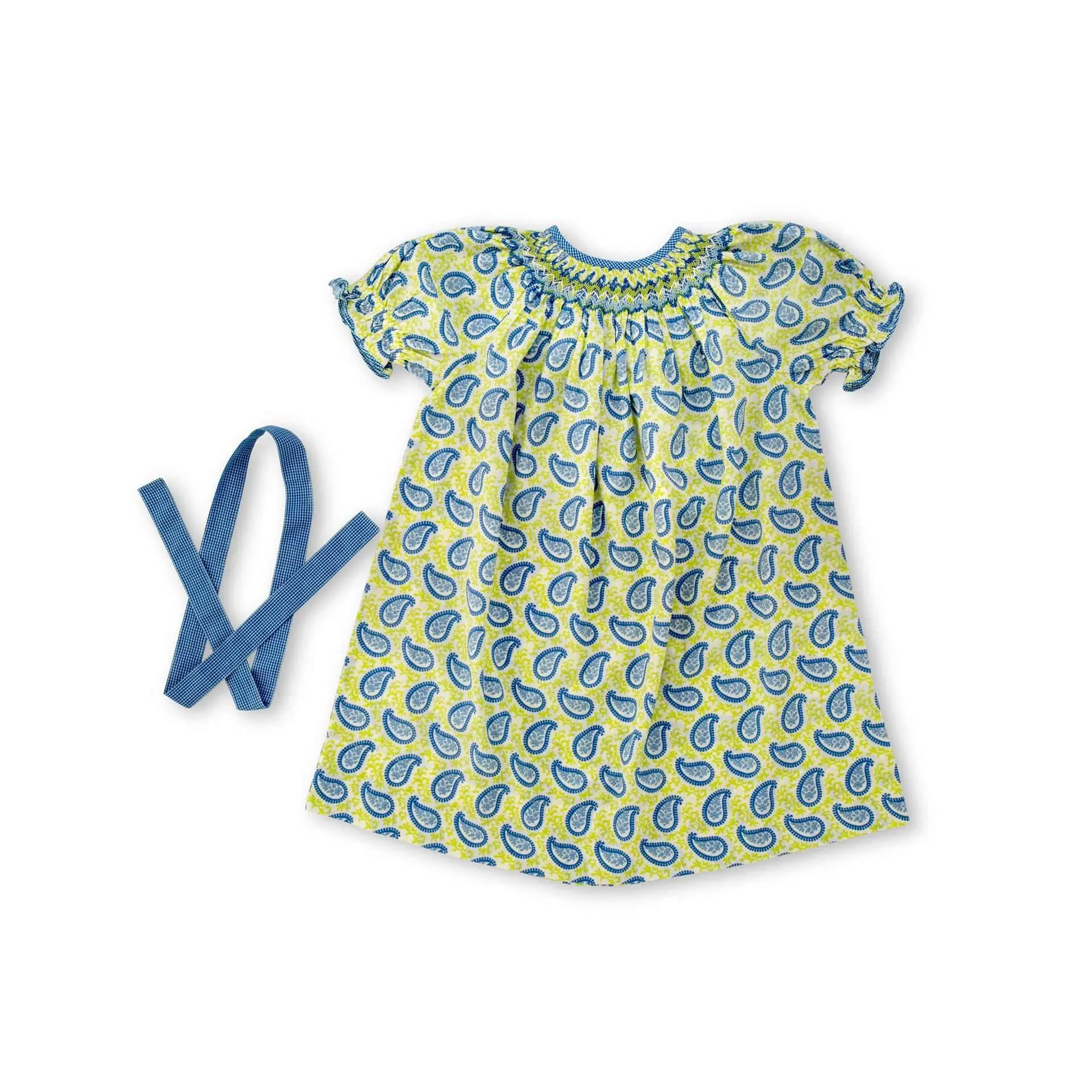 Green Smocked Bishop Girls Dress With Mango Print