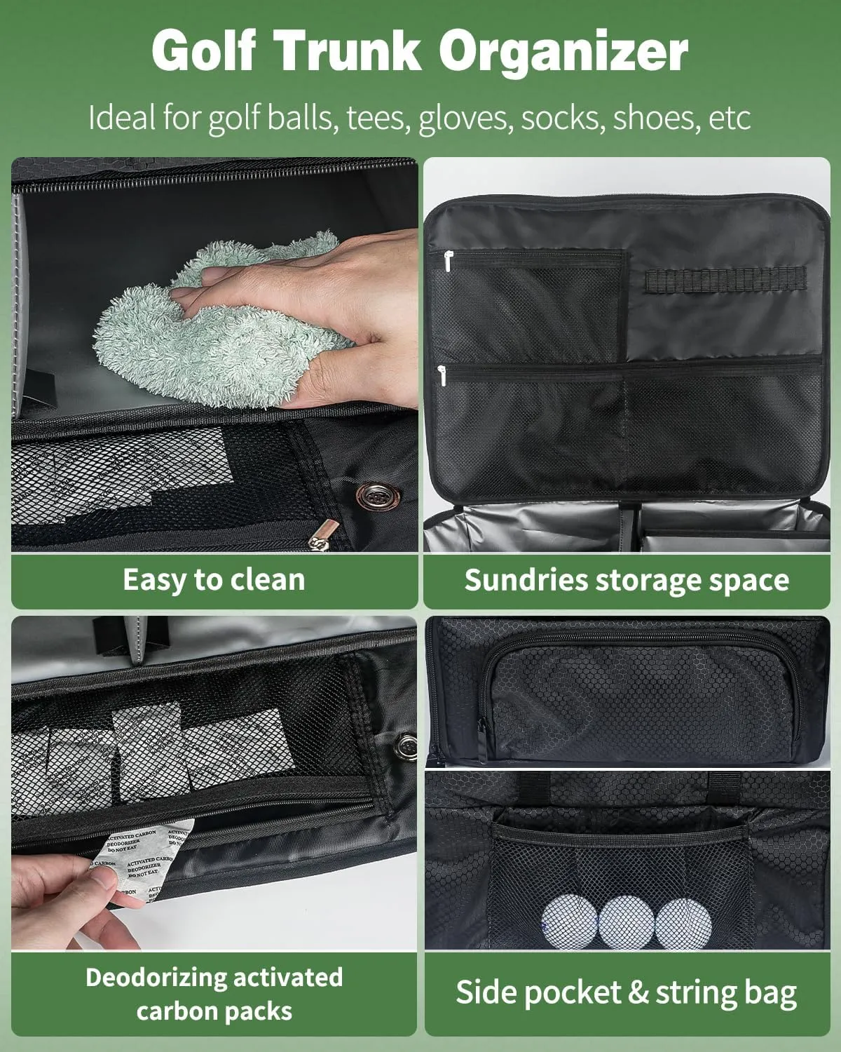 GreenHaven Golf Trunk Organizer - Waterproof Car Shoes Bag With Separate Ventilated Compartments, Large Storage Box for Balls, Tees, Clothes, Gloves, Accessories - Gift for Father