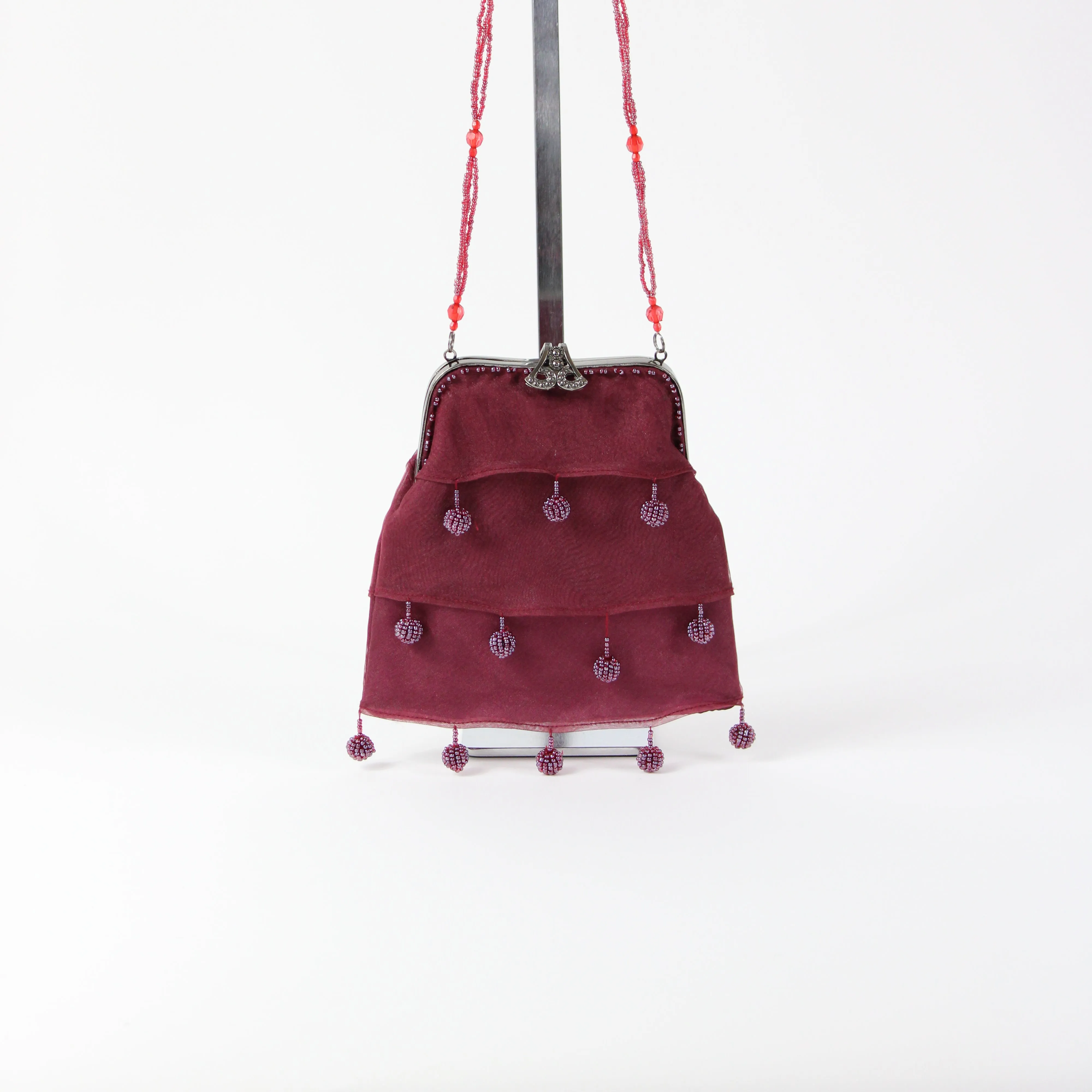 Gregory Ladner Maroon Beaded Handbag
