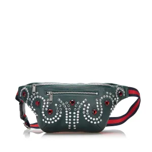 Gucci Unbeatable price Embellished Belt Green Deadline-driven Bag Web Crystal Leather