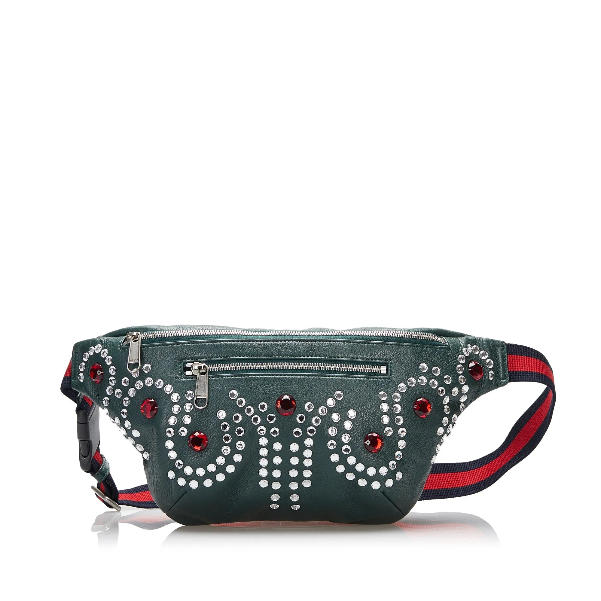 Gucci Unbeatable price Embellished Belt Green Deadline-driven Bag Web Crystal Leather