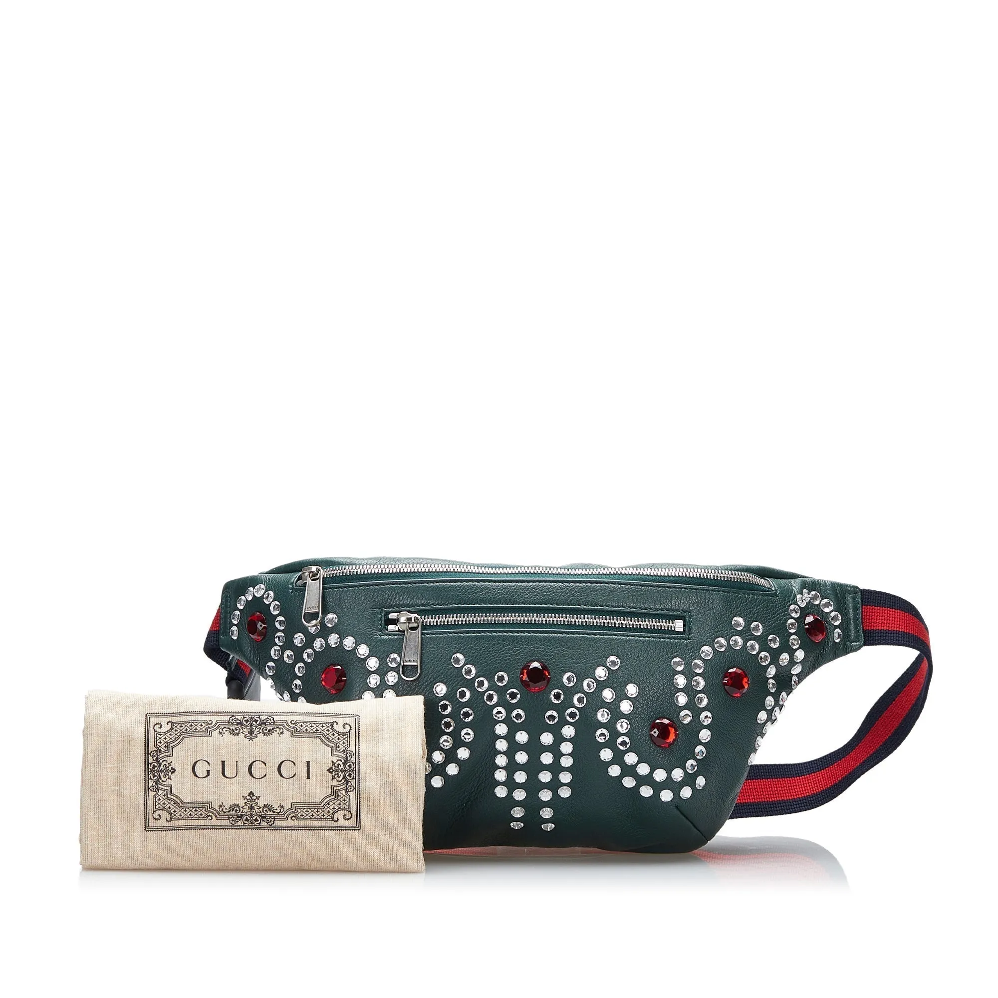 Gucci Unbeatable price Embellished Belt Green Deadline-driven Bag Web Crystal Leather