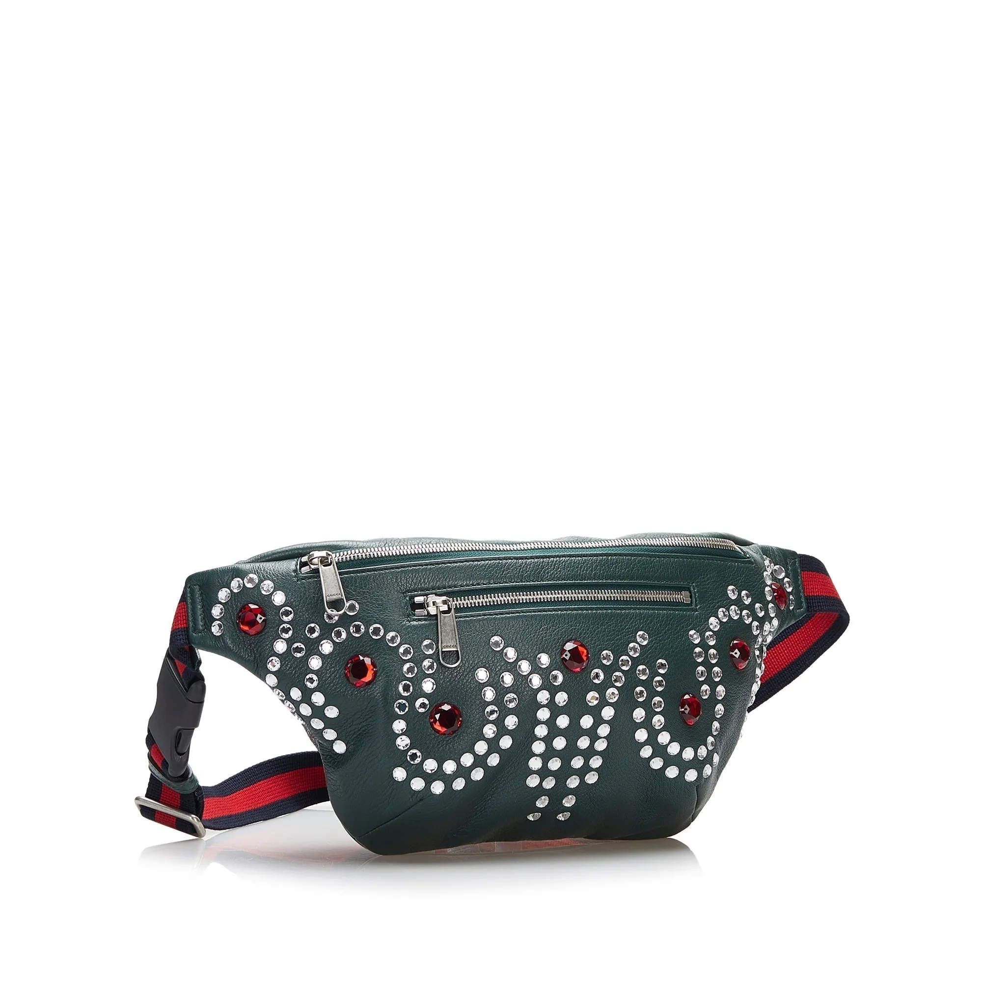 Gucci Unbeatable price Embellished Belt Green Deadline-driven Bag Web Crystal Leather
