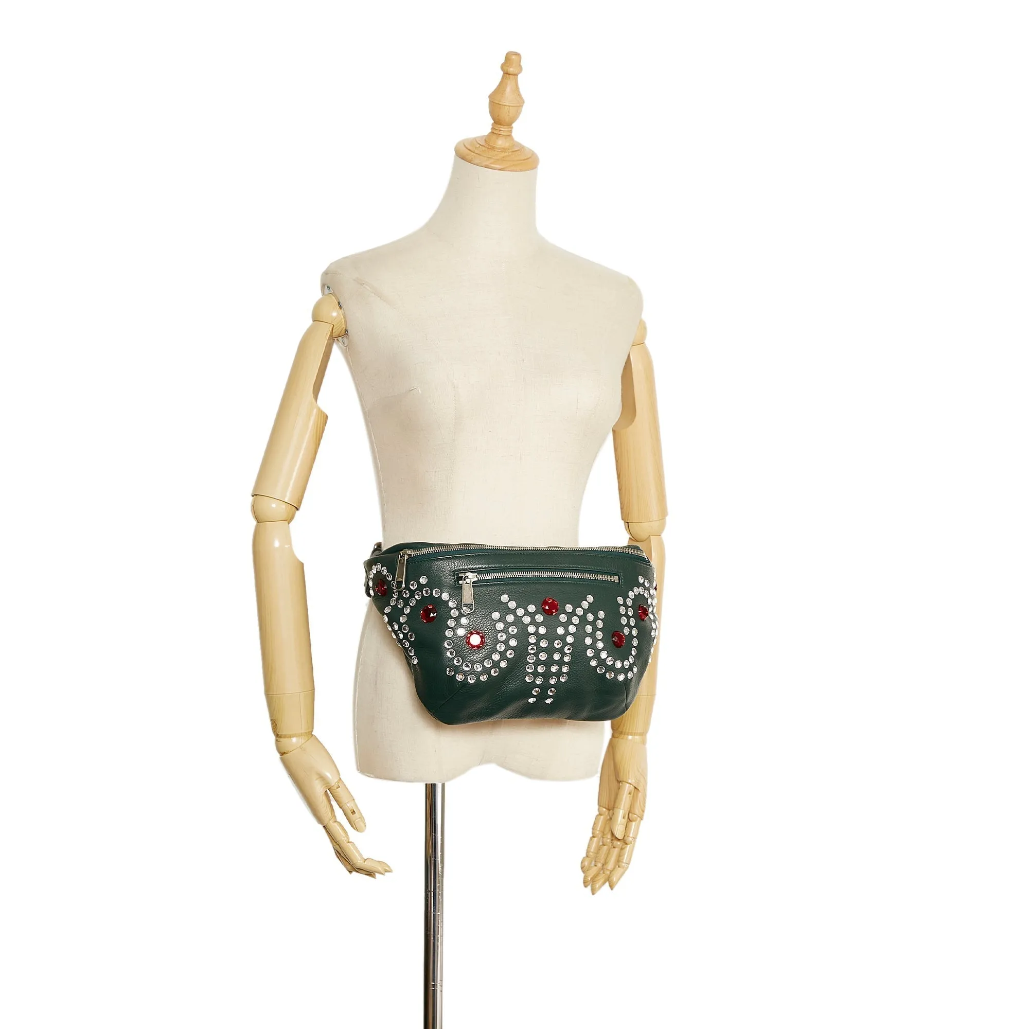 Gucci Unbeatable price Embellished Belt Green Deadline-driven Bag Web Crystal Leather