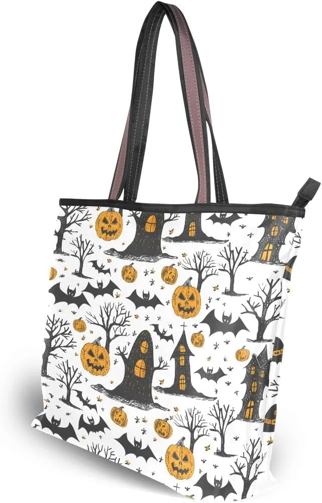 Halloween Tomb and Pumpkin Shoulder Bags Large Handle Ladies Handbag