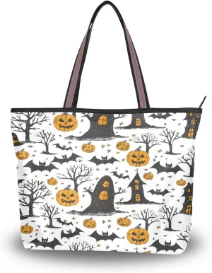 Halloween Tomb and Pumpkin Shoulder Bags Large Handle Ladies Handbag