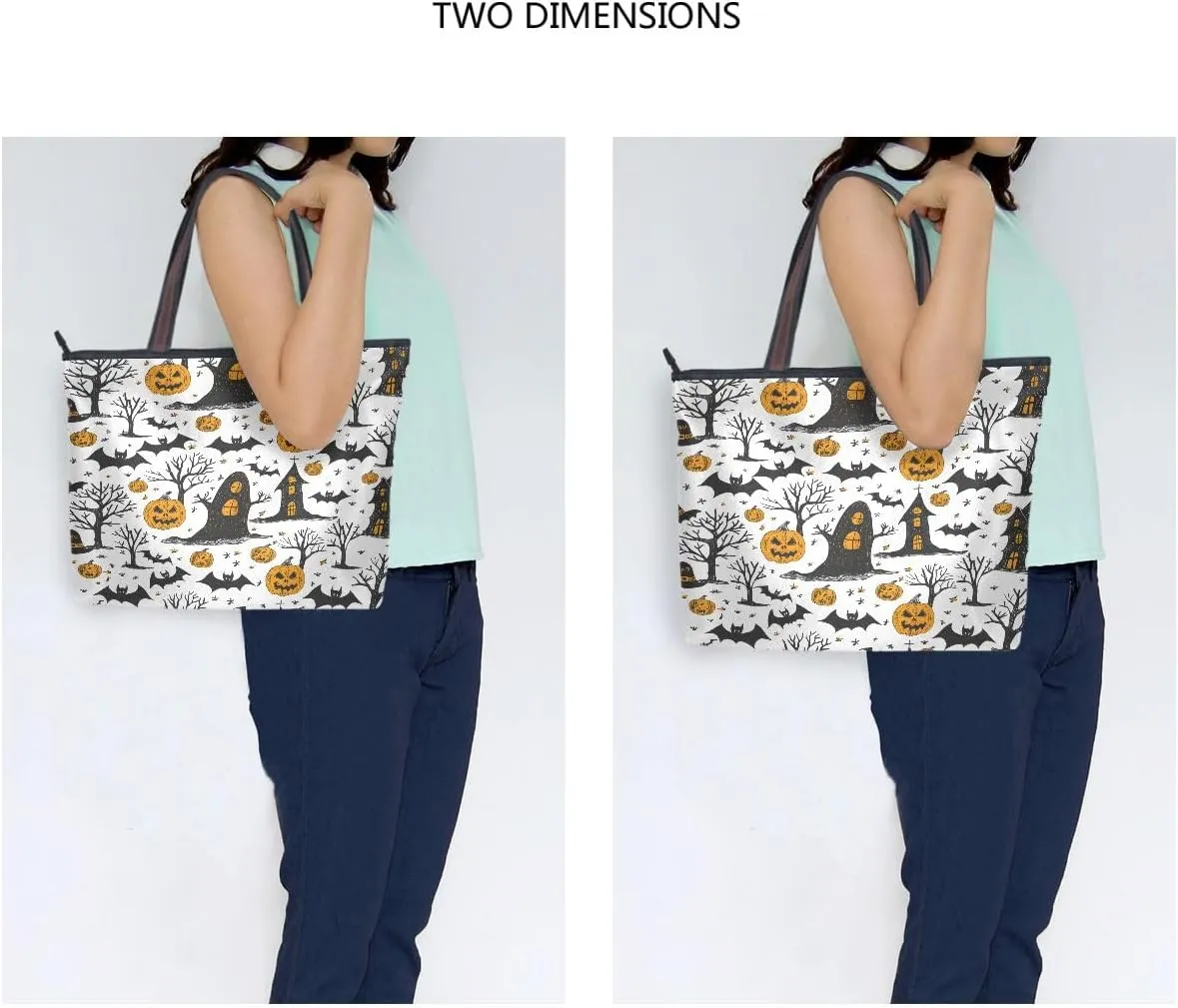 Halloween Tomb and Pumpkin Shoulder Bags Large Handle Ladies Handbag