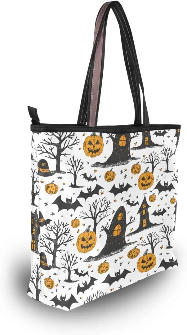 Halloween Tomb and Pumpkin Shoulder Bags Large Handle Ladies Handbag