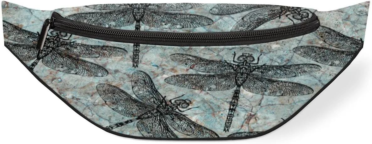Hand Painted Dragonflies Fanny Pack for Women Men Waist Pack Crossbody Bag with Adjustable Belt for Travel Hiking Running Cycling Festivals