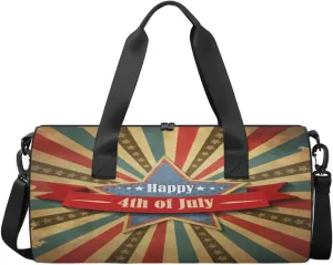 Happy 4th Of July Travel Duffel Bag Independence Day Stars Stripes Sports Gym Bag Men Women Sports Travel Luggage Bag 17.6”×9”×9 “ Duffel Bag Weekend Overnight Gym Bag Nvenient For Carrying