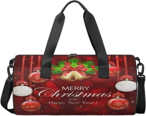 Happy New Year Travel Duffel Bag The Christmas Bell Snow Pattern Sports Gym Bag Men Women Sports Travel Luggage Bag 17.6”×9”×9 “ Duffel Bag Weekend Overnight Gym Bag Nvenient For Carrying