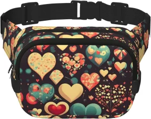 Heart Crush Flower print Crossbody Bag Unisex - Square Double Layer Waist Bag Everywhere Fanny Pack Purse with Adjustable Strap