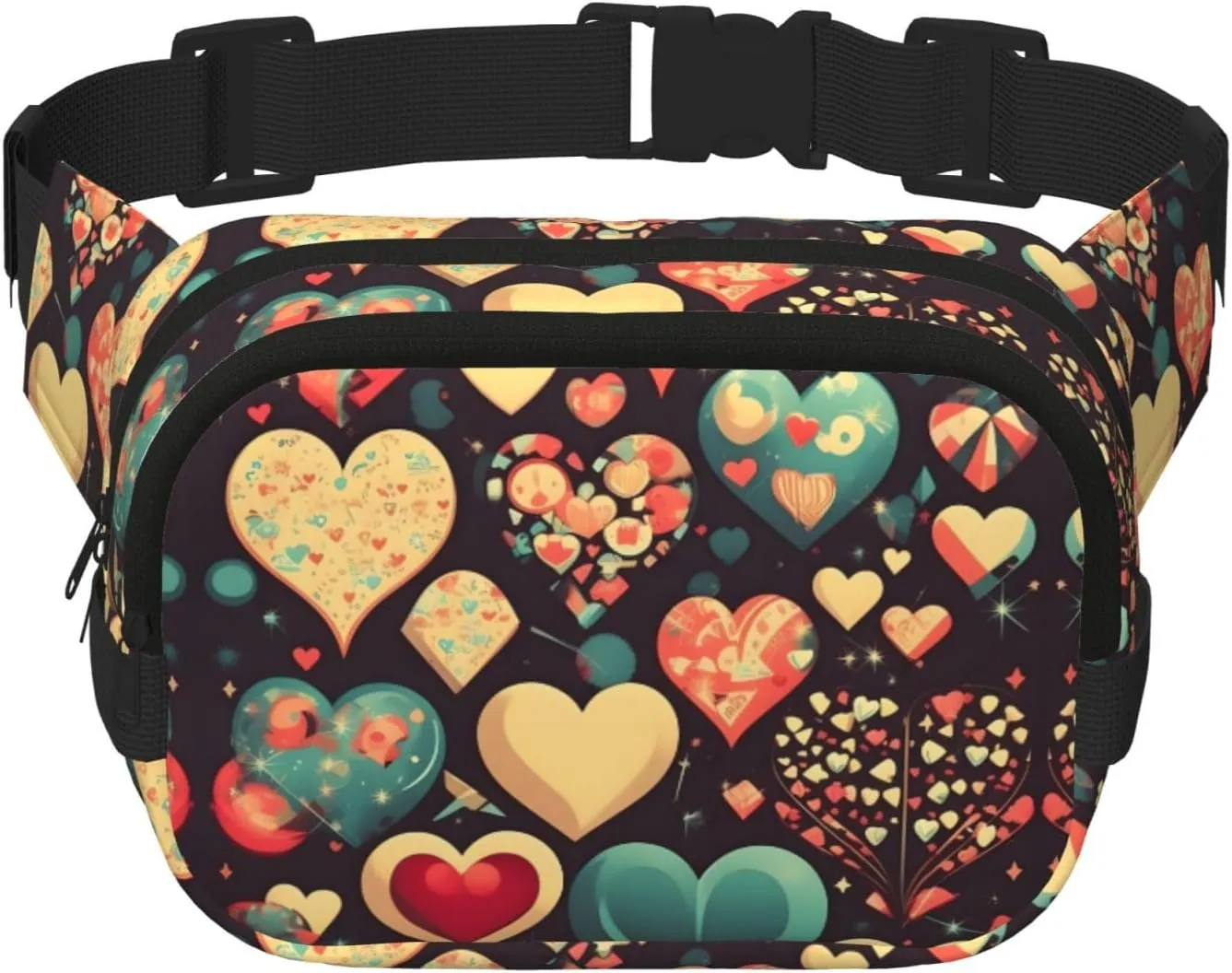 Heart Crush Flower print Crossbody Bag Unisex - Square Double Layer Waist Bag Everywhere Fanny Pack Purse with Adjustable Strap