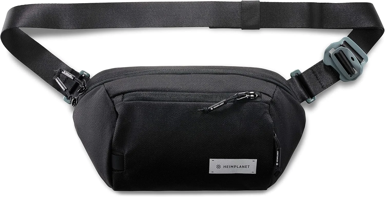 HEIMPLANET Original | Transit Line Sling Pocket XL | Water-resistant Waist Pack Made of Durable and Sustainable DYECOSHELL | Adjustable and Detachable Belt Buckle | Supports 1% for The Planet (Black)
