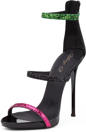 High Heels for Women Strappy Stilettos Open Toe Back Zipper Patent Dressy Sexy Sandals