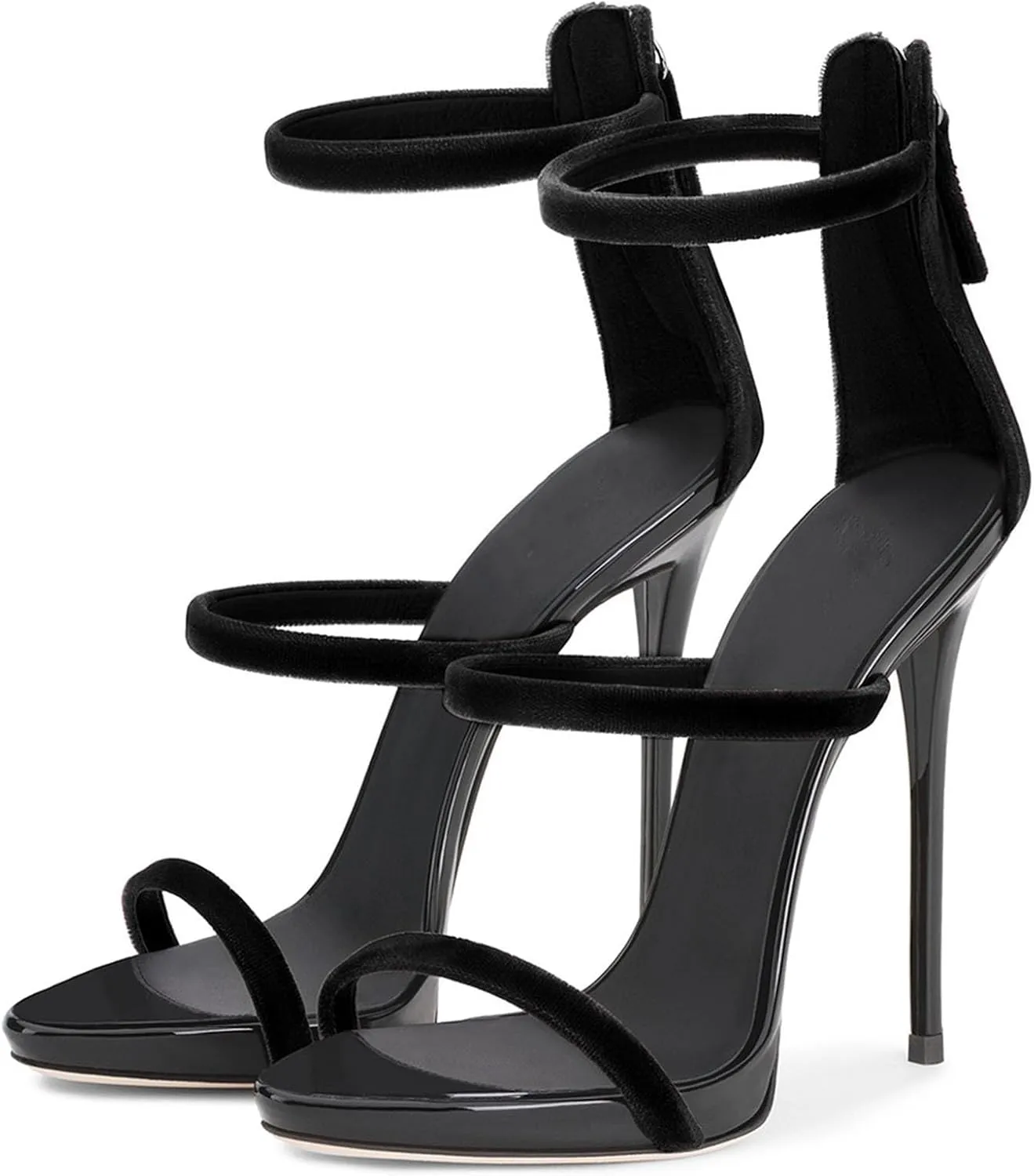 High Heels for Women Strappy Stilettos Open Toe Back Zipper Patent Dressy Sexy Sandals